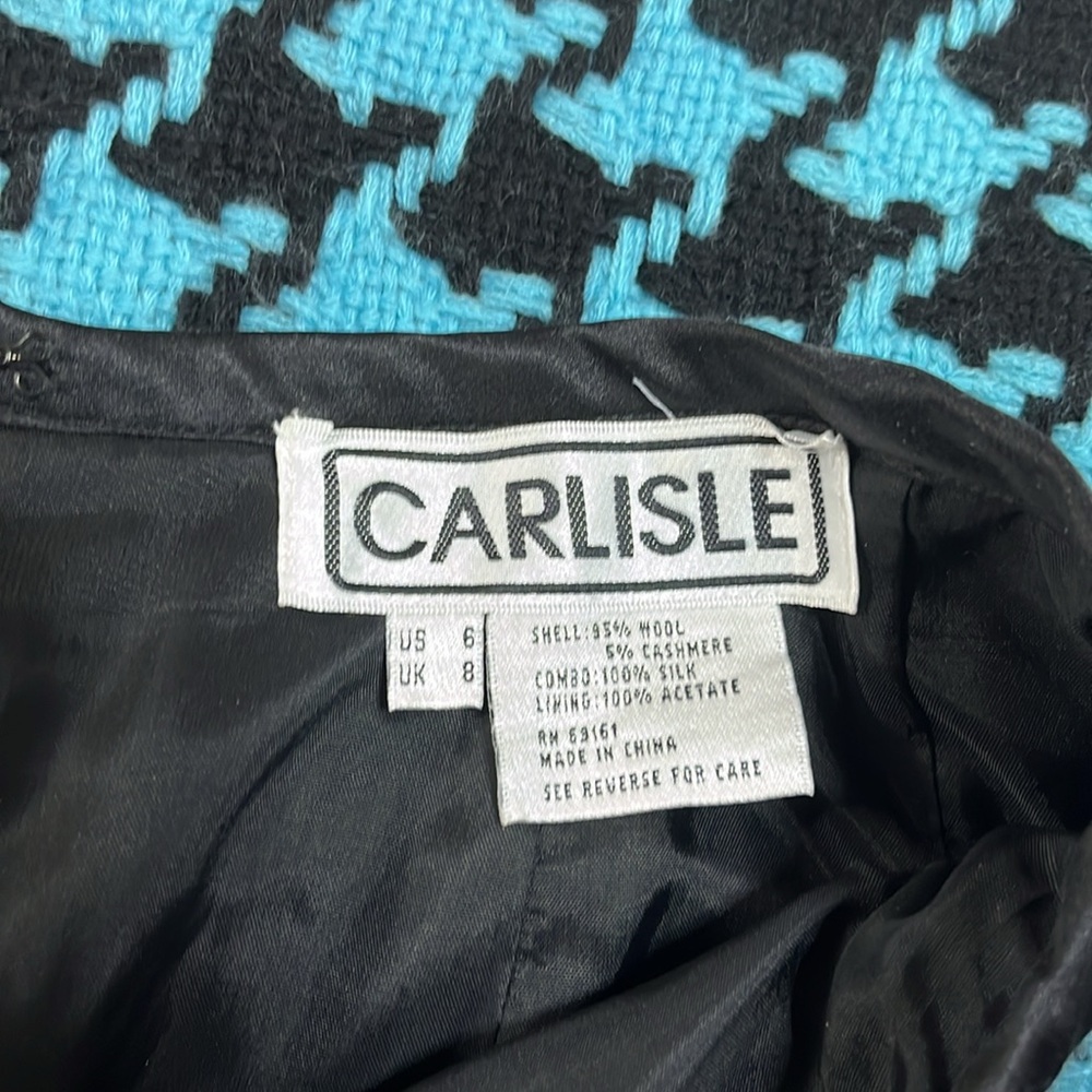 Carlisle Wool Cashmere Houndstooth Pencil Skirt 6 Blue Black Career Chic Lined - Picture 5 of 7